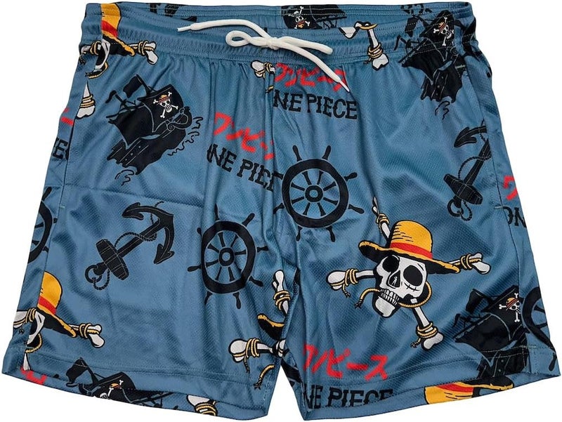 Bio World One Piece Live Action Straw Hat Pirate Icons All-Over Print Men's Dark Blue Active Mesh Shorts - Image 4